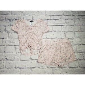 Kidtopia Girls Size 7 Pink Splatter Ruched Front Short-Sleeve Shirt & Short Set